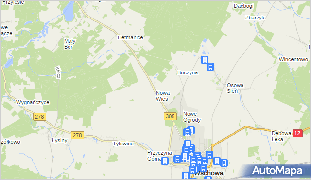 mapa Nowa Wieś gmina Wschowa, Nowa Wieś gmina Wschowa na mapie Targeo