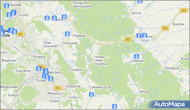 mapa Nowa Wieś Kłodzka, Nowa Wieś Kłodzka na mapie Targeo