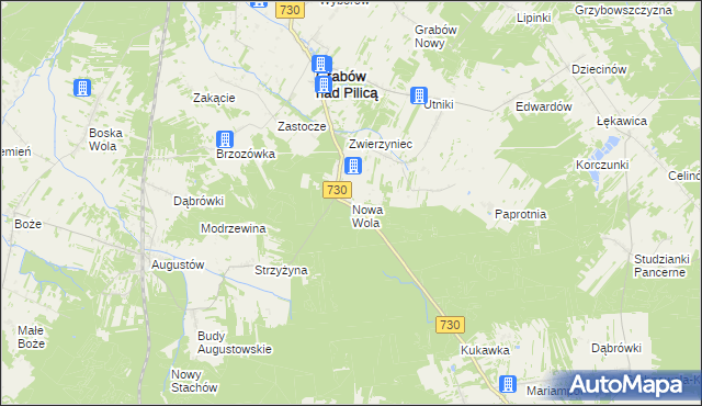 mapa Nowa Wola gmina Grabów nad Pilicą, Nowa Wola gmina Grabów nad Pilicą na mapie Targeo