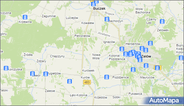 mapa Nowa Wola gmina Zelów, Nowa Wola gmina Zelów na mapie Targeo