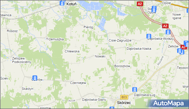 mapa Nowaki gmina Skórzec, Nowaki gmina Skórzec na mapie Targeo