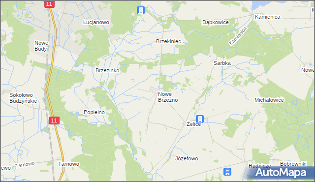 mapa Nowe Brzeźno gmina Budzyń, Nowe Brzeźno gmina Budzyń na mapie Targeo
