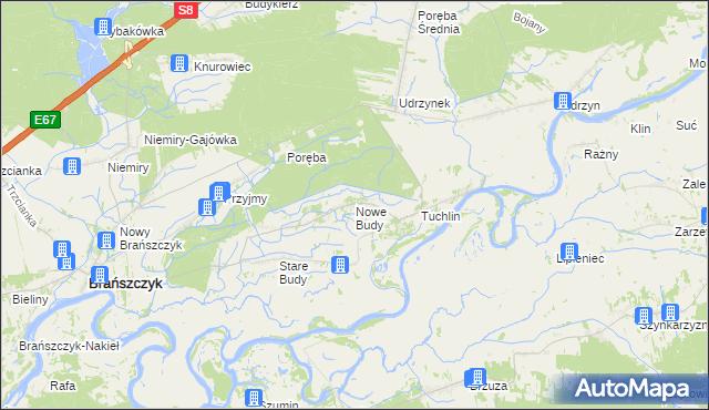 mapa Nowe Budy gmina Brańszczyk, Nowe Budy gmina Brańszczyk na mapie Targeo