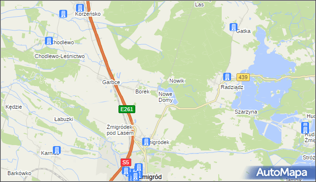 mapa Nowe Domy gmina Żmigród, Nowe Domy gmina Żmigród na mapie Targeo