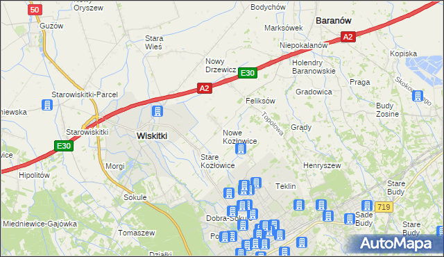 mapa Nowe Kozłowice, Nowe Kozłowice na mapie Targeo