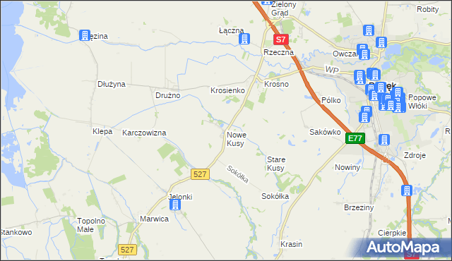 mapa Nowe Kusy, Nowe Kusy na mapie Targeo