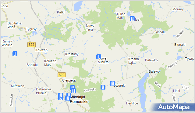 mapa Nowe Minięta, Nowe Minięta na mapie Targeo