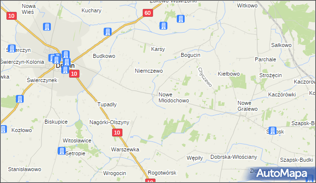 mapa Nowe Młodochowo, Nowe Młodochowo na mapie Targeo