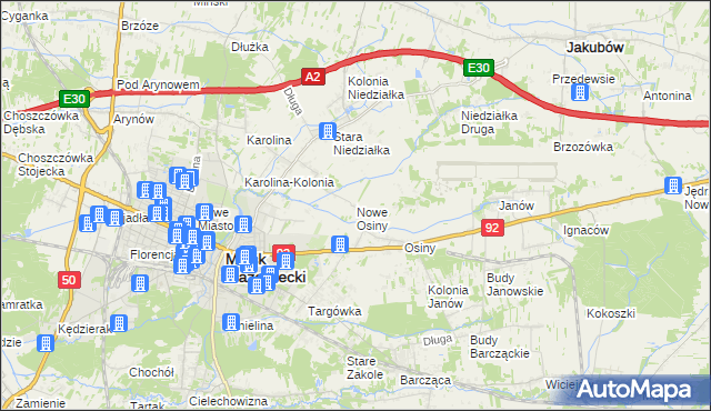 mapa Nowe Osiny, Nowe Osiny na mapie Targeo