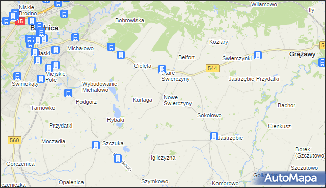 mapa Nowe Świerczyny, Nowe Świerczyny na mapie Targeo