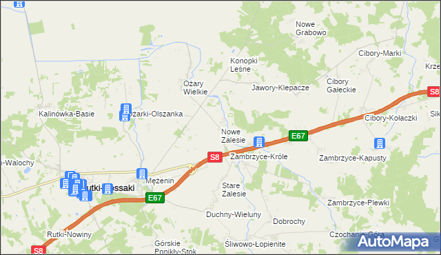 mapa Nowe Zalesie gmina Rutki, Nowe Zalesie gmina Rutki na mapie Targeo