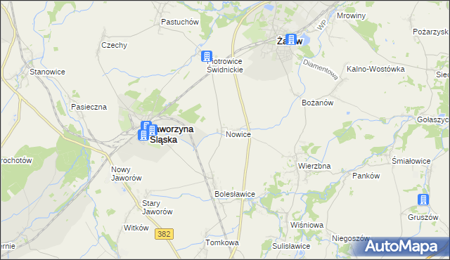 mapa Nowice gmina Jaworzyna Śląska, Nowice gmina Jaworzyna Śląska na mapie Targeo