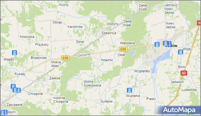 mapa Nowinki gmina Jadów, Nowinki gmina Jadów na mapie Targeo