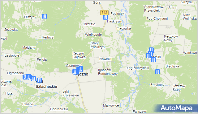 mapa Nowinki gmina Ręczno, Nowinki gmina Ręczno na mapie Targeo