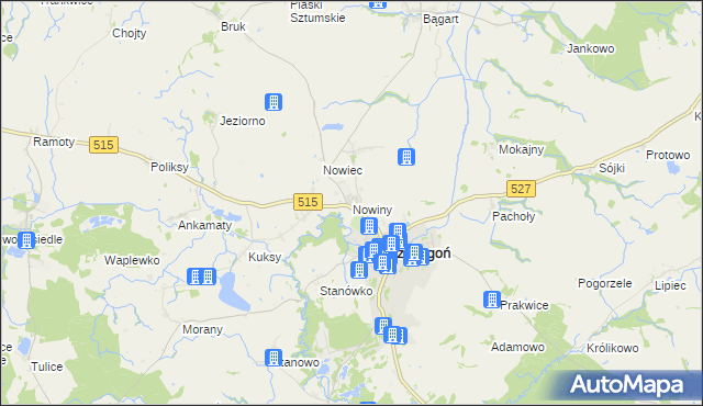 mapa Nowiny gmina Dzierzgoń, Nowiny gmina Dzierzgoń na mapie Targeo