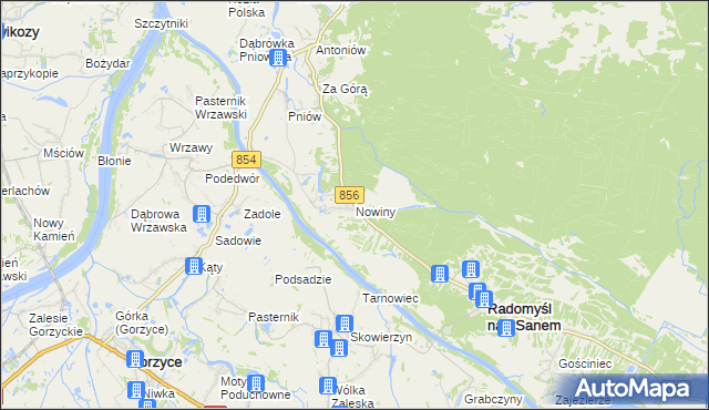 mapa Nowiny gmina Radomyśl nad Sanem, Nowiny gmina Radomyśl nad Sanem na mapie Targeo