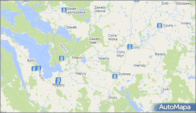 mapa Nowiny gmina Świętajno, Nowiny gmina Świętajno na mapie Targeo