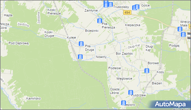 mapa Nowiny gmina Wręczyca Wielka, Nowiny gmina Wręczyca Wielka na mapie Targeo