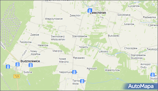 mapa Nowiny gmina Żelechlinek, Nowiny gmina Żelechlinek na mapie Targeo