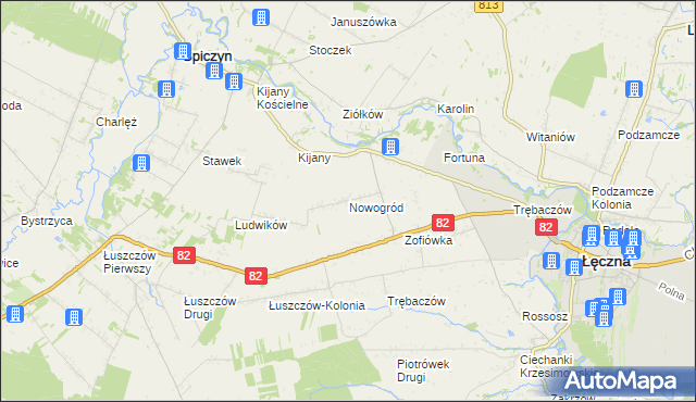 mapa Nowogród gmina Łęczna, Nowogród gmina Łęczna na mapie Targeo