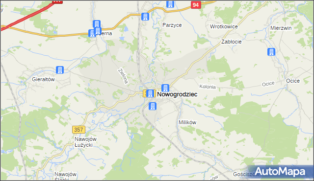 mapa Nowogrodziec, Nowogrodziec na mapie Targeo