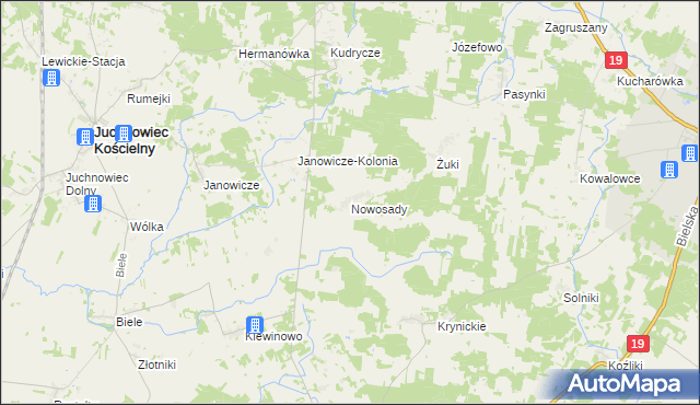 mapa Nowosady gmina Zabłudów, Nowosady gmina Zabłudów na mapie Targeo