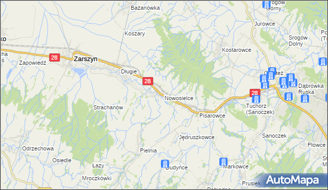 mapa Nowosielce gmina Zarszyn, Nowosielce gmina Zarszyn na mapie Targeo