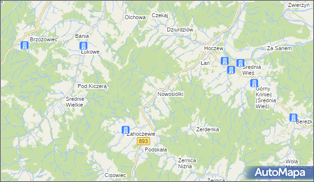 mapa Nowosiółki gmina Baligród, Nowosiółki gmina Baligród na mapie Targeo