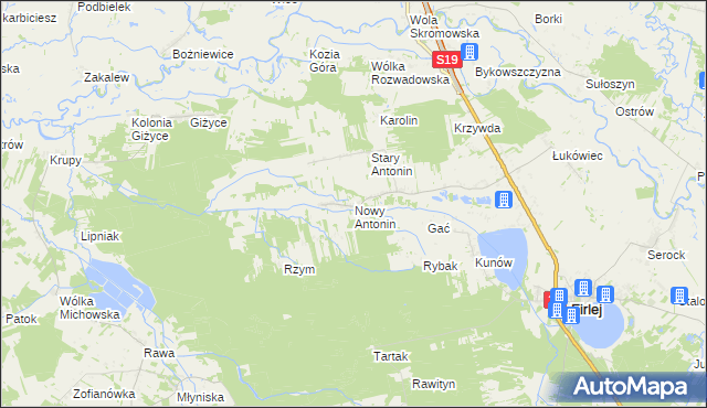 mapa Nowy Antonin, Nowy Antonin na mapie Targeo