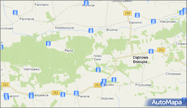 mapa Nowy Dwór gmina Dąbrowa Biskupia, Nowy Dwór gmina Dąbrowa Biskupia na mapie Targeo