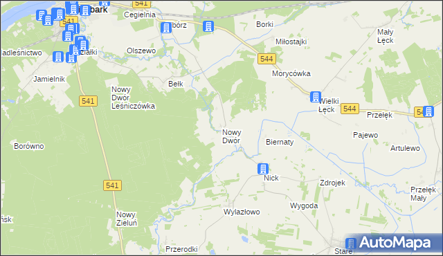 mapa Nowy Dwór gmina Lidzbark, Nowy Dwór gmina Lidzbark na mapie Targeo