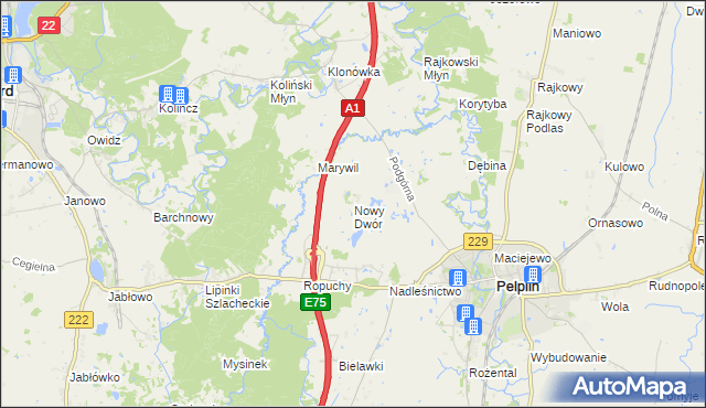 mapa Nowy Dwór gmina Pelplin, Nowy Dwór gmina Pelplin na mapie Targeo