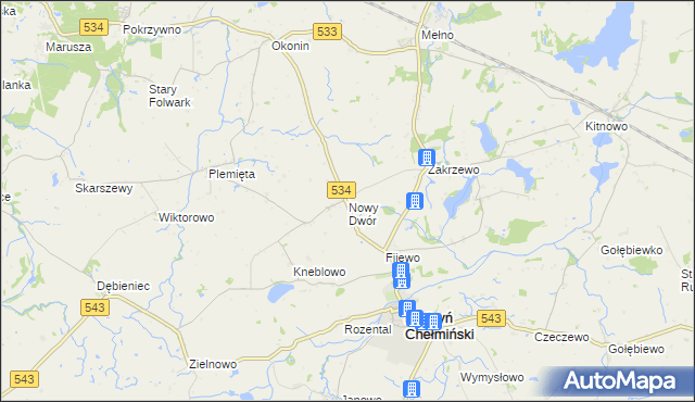 mapa Nowy Dwór gmina Radzyń Chełmiński, Nowy Dwór gmina Radzyń Chełmiński na mapie Targeo