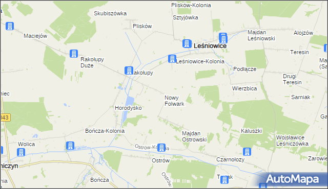 mapa Nowy Folwark gmina Leśniowice, Nowy Folwark gmina Leśniowice na mapie Targeo