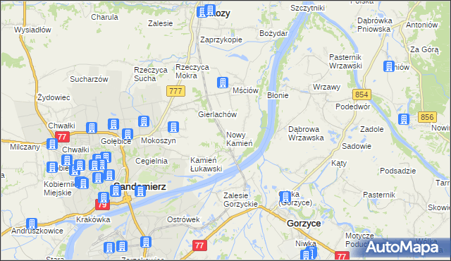 mapa Nowy Kamień gmina Dwikozy, Nowy Kamień gmina Dwikozy na mapie Targeo