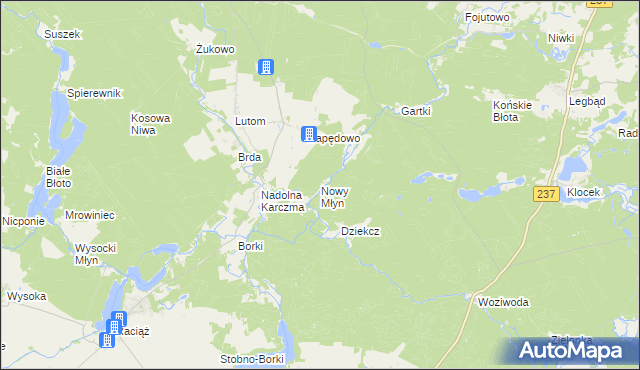 mapa Nowy Młyn gmina Czersk, Nowy Młyn gmina Czersk na mapie Targeo