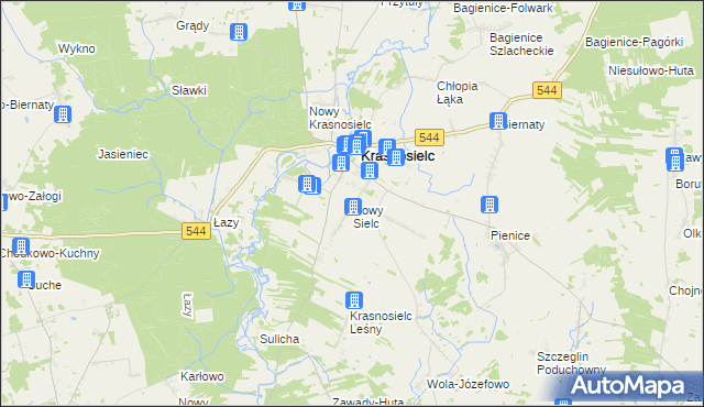 mapa Nowy Sielc gmina Krasnosielc, Nowy Sielc gmina Krasnosielc na mapie Targeo