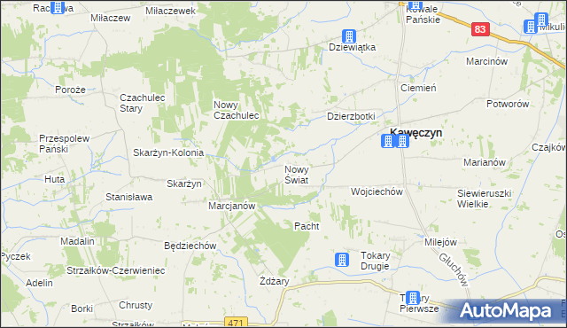 mapa Nowy Świat gmina Kawęczyn, Nowy Świat gmina Kawęczyn na mapie Targeo
