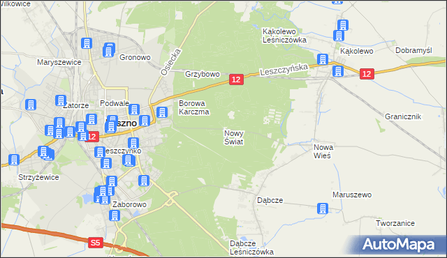 mapa Nowy Świat gmina Rydzyna, Nowy Świat gmina Rydzyna na mapie Targeo