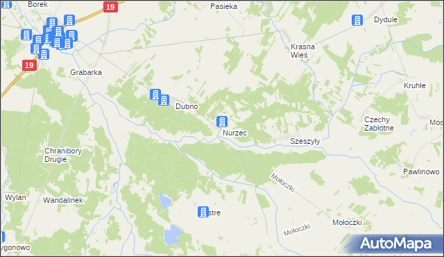 mapa Nurzec gmina Boćki, Nurzec gmina Boćki na mapie Targeo