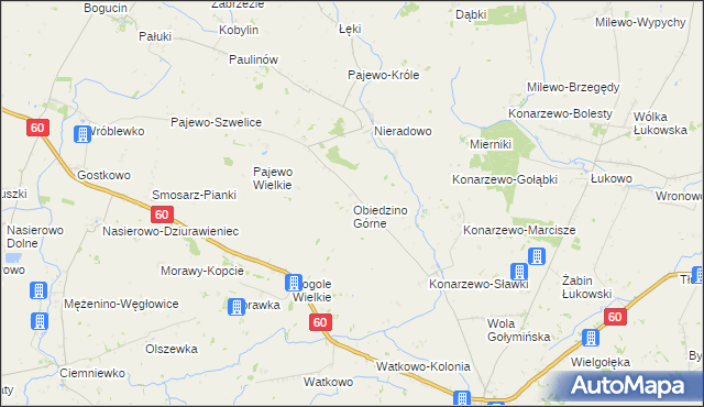 mapa Obiedzino Górne, Obiedzino Górne na mapie Targeo