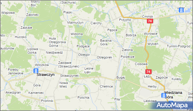 mapa Oblęgorek, Oblęgorek na mapie Targeo