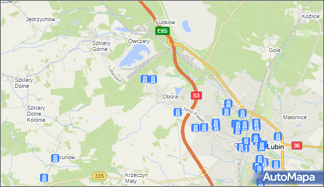 mapa Obora gmina Lubin, Obora gmina Lubin na mapie Targeo