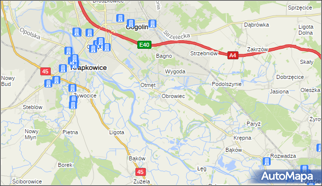 mapa Obrowiec gmina Gogolin, Obrowiec gmina Gogolin na mapie Targeo