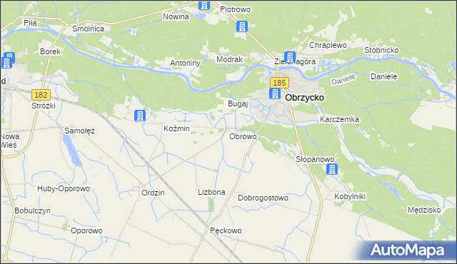 mapa Obrowo gmina Obrzycko, Obrowo gmina Obrzycko na mapie Targeo