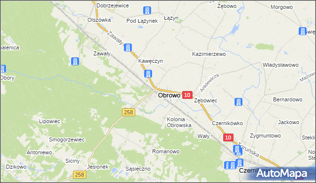 mapa Obrowo powiat toruński, Obrowo powiat toruński na mapie Targeo