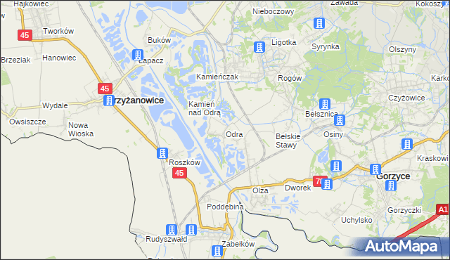 mapa Odra gmina Gorzyce, Odra gmina Gorzyce na mapie Targeo