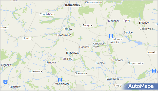 mapa Ogonów gmina Kamiennik, Ogonów gmina Kamiennik na mapie Targeo