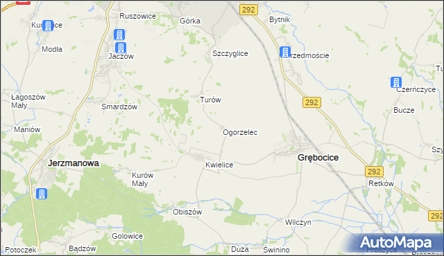 mapa Ogorzelec gmina Grębocice, Ogorzelec gmina Grębocice na mapie Targeo