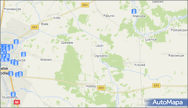 mapa Ogrodniki gmina Bielsk Podlaski, Ogrodniki gmina Bielsk Podlaski na mapie Targeo